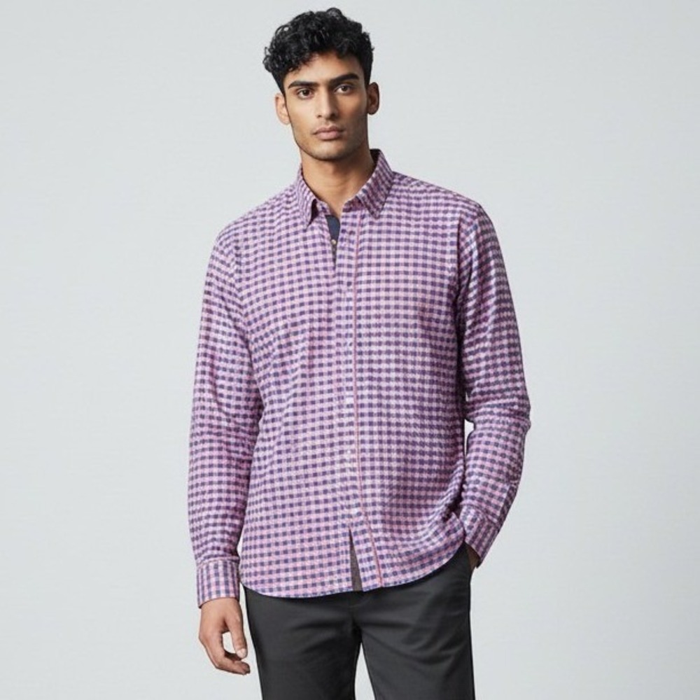 Scully Mens XL Long Sleeve Button Down Shirt Pink Blue Checkered Pattern